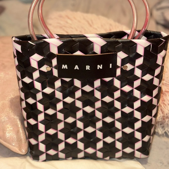 Marni Black and Pink Geometric Tote - Picture 1 of 6